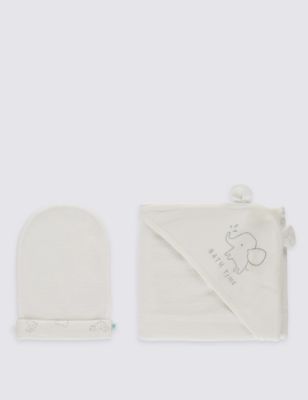 Hooded Baby Towel & Mittens Set